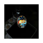 Jinherit custom brooch from photo featuring a cat with mother-of-pearl inlay, vintage oval frame, and wearable art detail.