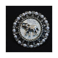 Jinherit Gentle Guardian vintage elephant brooch pin with faux pearl accents, round badge silhouette, aged silver-tone detail, and quiet strength symbolism.