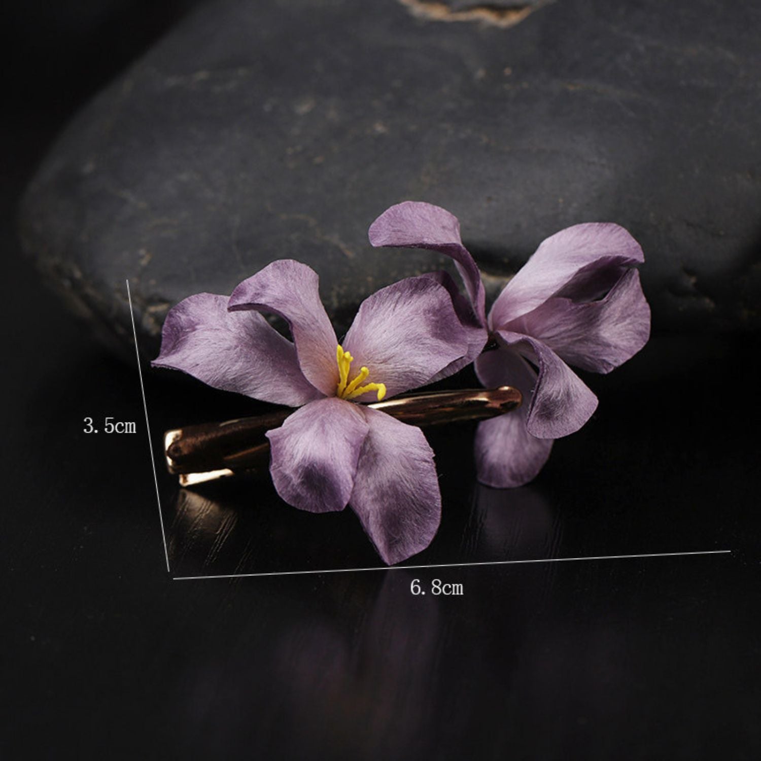 Jinherit Midnight Orchid Ronghua silk orchid hair clip product detail, featuring layered purple petals, dimensional floral shape, and refined handmade hair accessory finish.