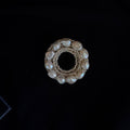 Jinherit Silver Halo baroque pearl embroidered brooch pin, featuring freshwater baroque pearls and hand-sewn Miyuki beadwork in a circular design on a dark background.