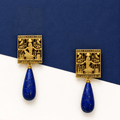 Jinherit Temple of Isis lapis lazuli drop earrings, featuring Ancient Egypt-inspired gold-plated tablet details, goddess motif, and deep blue natural gemstone drops.