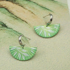 Jinherit The Four Seasons hand-painted fan dangles in Spring Awakening, featuring green fan-shaped earrings with artisan brushwork, botanical tones, and a graceful dangle silhouette.